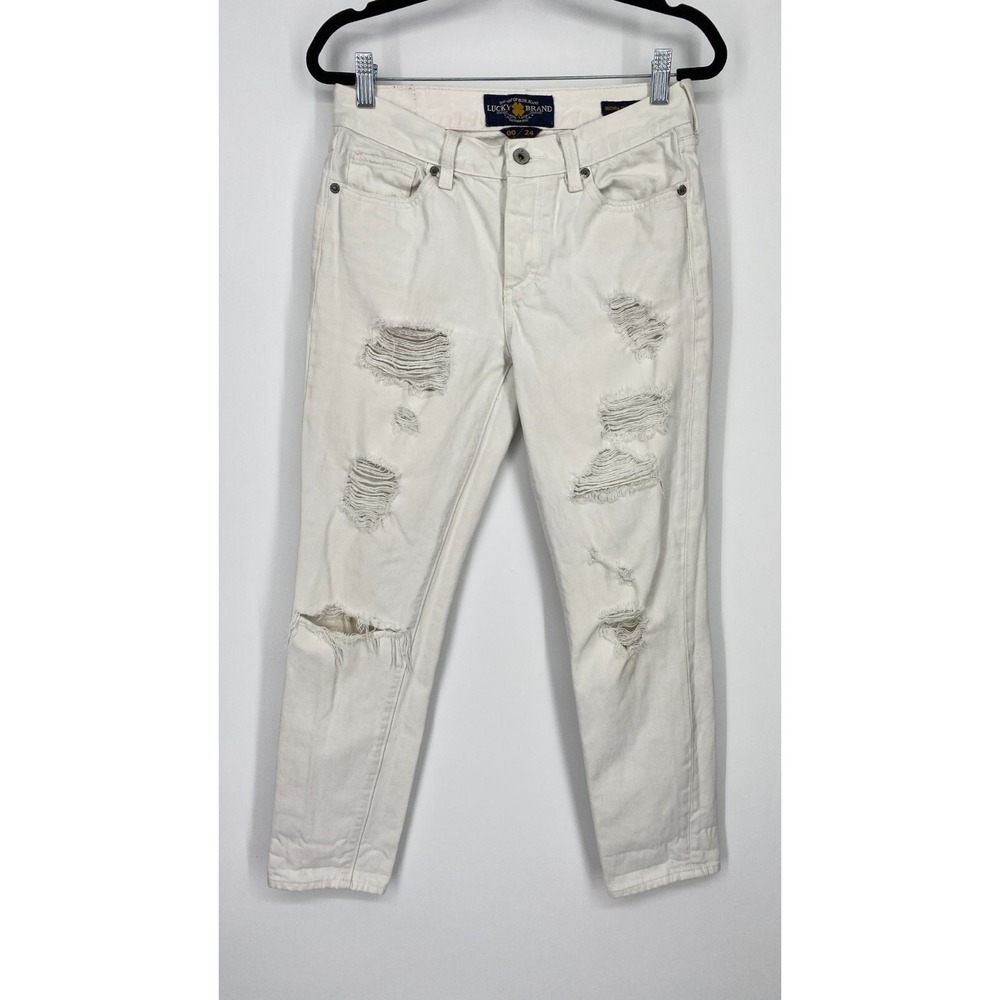 Lucky Brand Sienna Slim Boyfriend Jeans‎ Size 00 Mid Rise Distressed Denim White